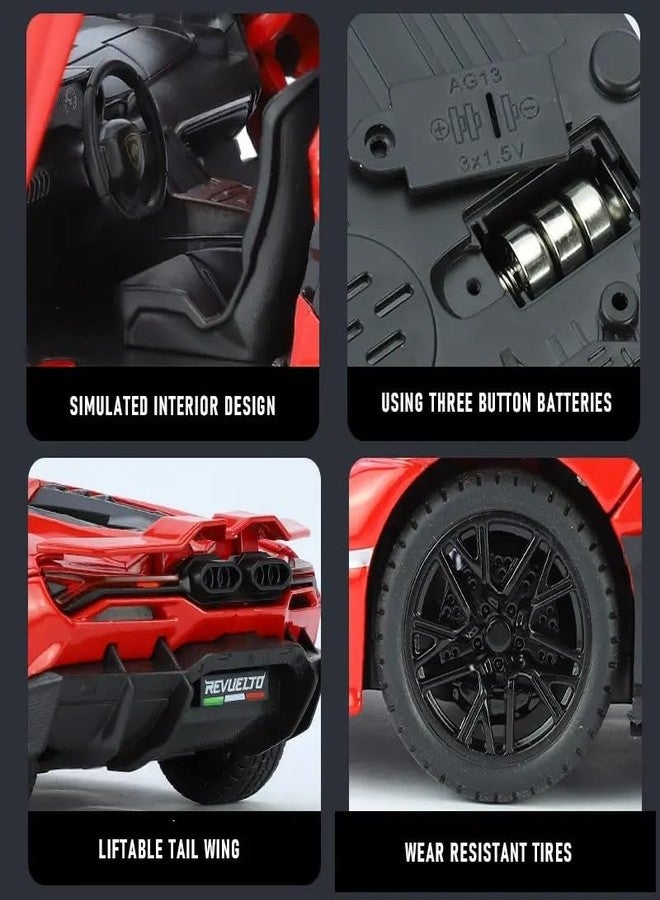 KING FORU Scale Exclusive Alloy Metal Pull Back Die-cast Car Model with Sound Light Mini Auto Toy for Kids Metal Model Toy Car with Sound and Light (1:24 Lamborghini Revuelto LB774-RED) - Image 4